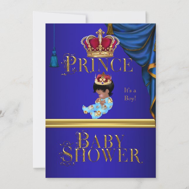Elegant Baby Shower Boy Blue Little Prince Crown 3 Invitation (Front)