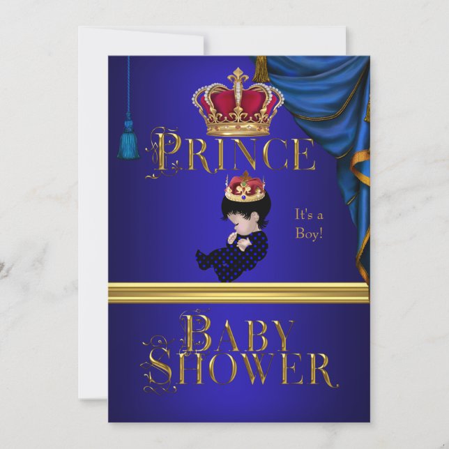 Elegant Baby Shower Boy Blue Little Prince Crown Invitation (Front)