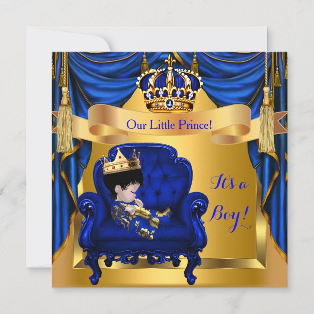 Elegant Baby Shower Boy Prince Royal Blue Gold ASI Invitation (Front)