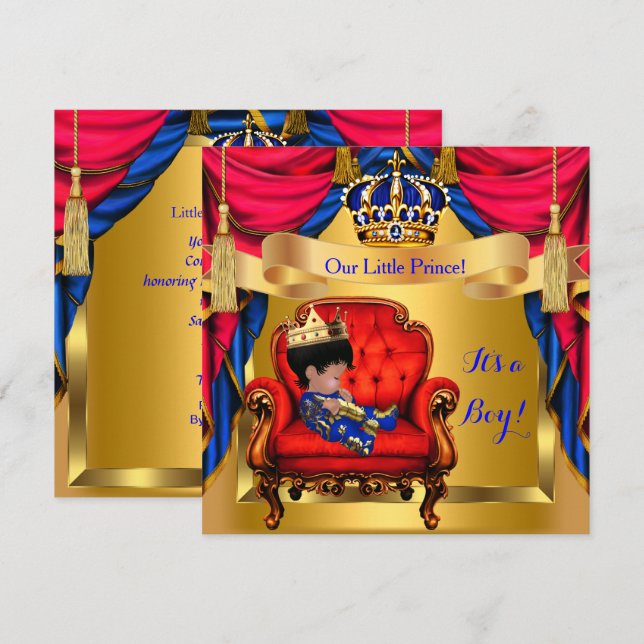 Elegant Baby Shower Boy Prince Royal Blue Red Gold Invitation (Front/Back)