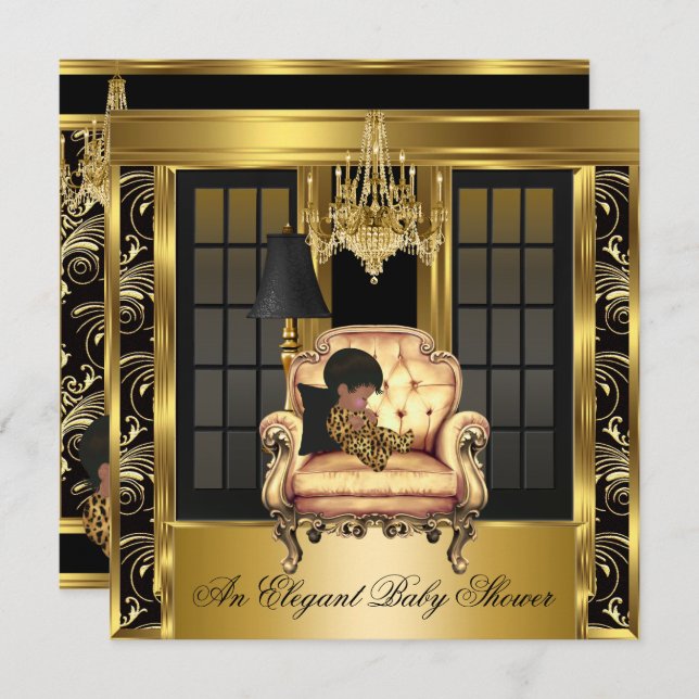 Elegant Baby Shower Chandelier Gold Chair 3A Invitation (Front/Back)