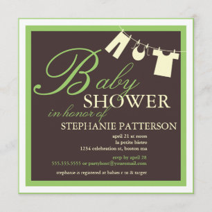 Elegant Baby Shower Clothes Line Green Invitation