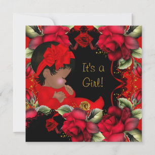 Elegant Baby Shower Girl Red Rose Flowers Invitation