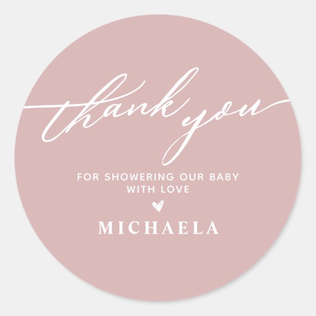 Elegant Baby Shower Handwritten Script Thank You Classic Round Sticker (Front)
