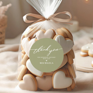 Elegant Baby Shower Handwritten Script Thank You Classic Round Sticker