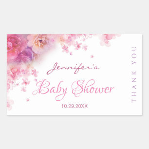 Elegant Baby Shower Handwritten Script Watercolor Rectangular Sticker