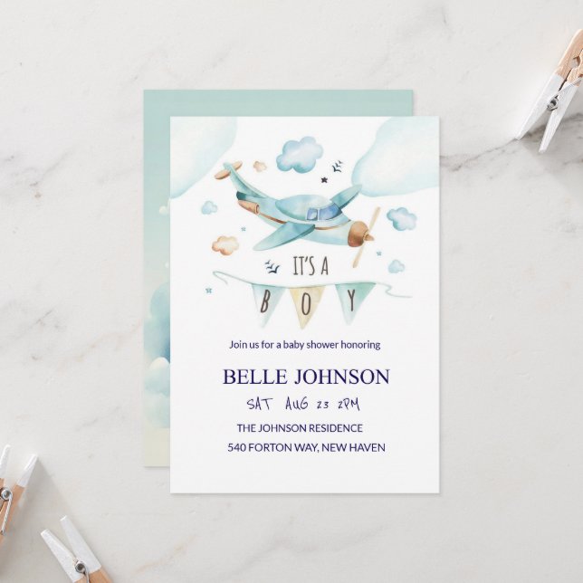 Elegant Baby Shower Invitation - Aeroplane Theme (Front/Back In Situ)