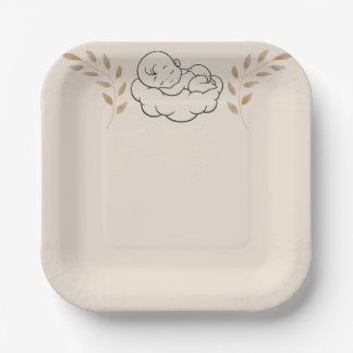 Elegant Baby Shower Invitation Modern Boho style Paper Plate