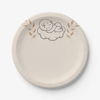 Elegant Baby Shower Invitation Modern Boho style Paper Plate