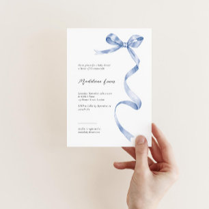 Elegant baby shower invitation with blue ribbon