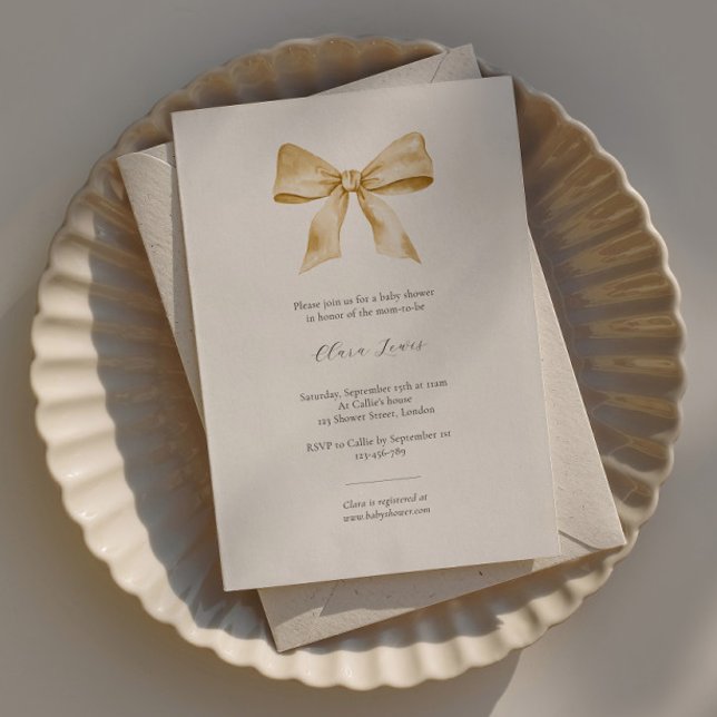 Elegant baby shower invitation with yellow ribbon (Creator Uploaded)