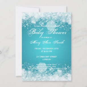 Elegant Baby Shower Night Sparkle Turquoise Invitation