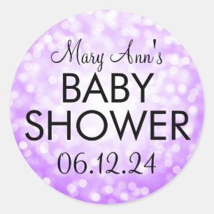 Elegant Baby Shower Purple Glitter Lights Classic Round Sticker