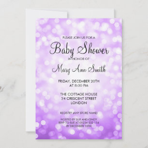 Elegant Baby Shower Purple Glitter Lights Invitation