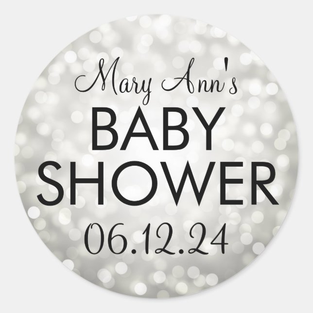 Elegant Baby Shower Silver Glitter Lights Classic Round Sticker (Front)