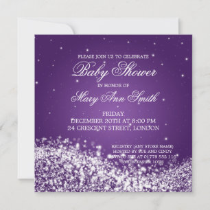 Elegant Baby Shower Sparkling Wave Purple Invitation