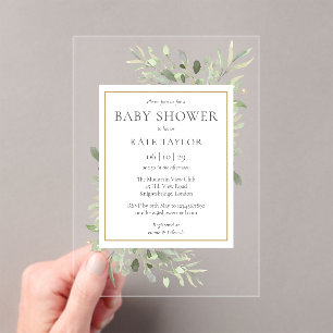 Elegant Baby Shower Sprinkle Watercolor Greenery Acrylic Invitations