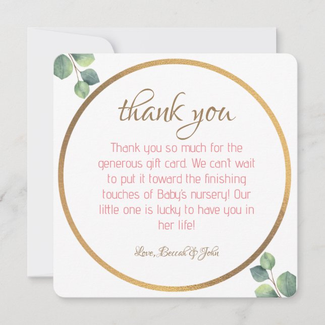 Elegant Baby Shower Thank You Card (Front)