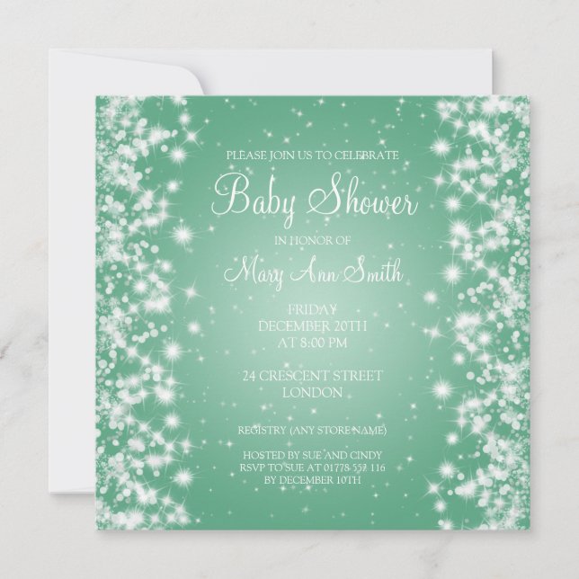 Elegant Baby Shower Winter Sparkle Mint Invitation (Front)