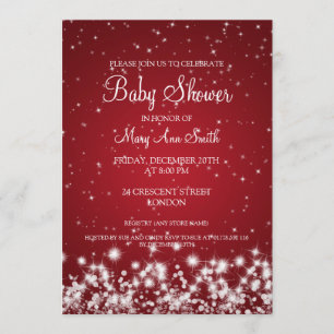 Elegant Baby Shower Winter Sparkle Red Invitation