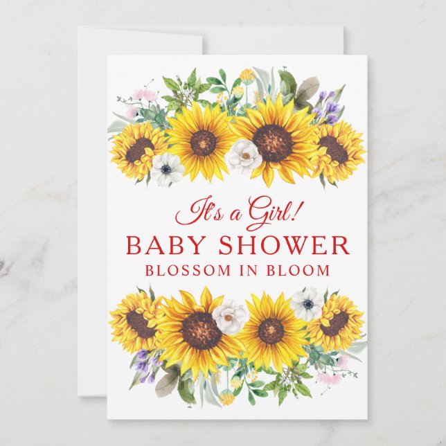 Elegant Baby Shower Yellow Sunflower Flower  Invitation (Front)