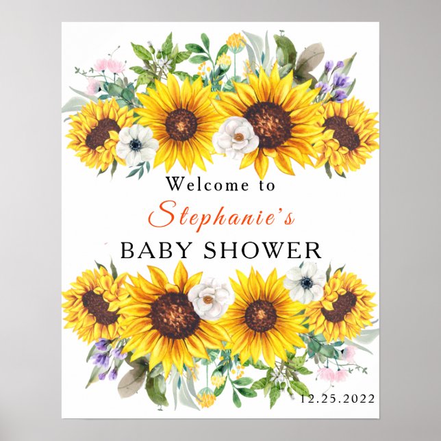 Elegant Baby Shower Yellow Sunflower Flower Poster (Front)