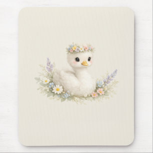 Elegant Baby Swan Wildflower Watercolor Stationery Mouse Pad
