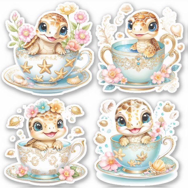 Elegant Baby Turtle in Teacup -  Floral Design (Front)