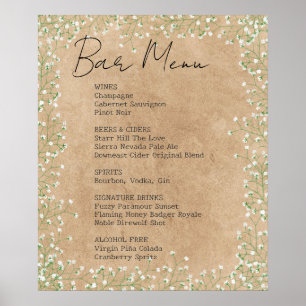 Elegant Baby's Breath Floral Wedding Bar Menu Sign