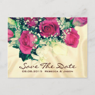 elegant Baby's Breath retro pink rose wedding Announcement Postcard