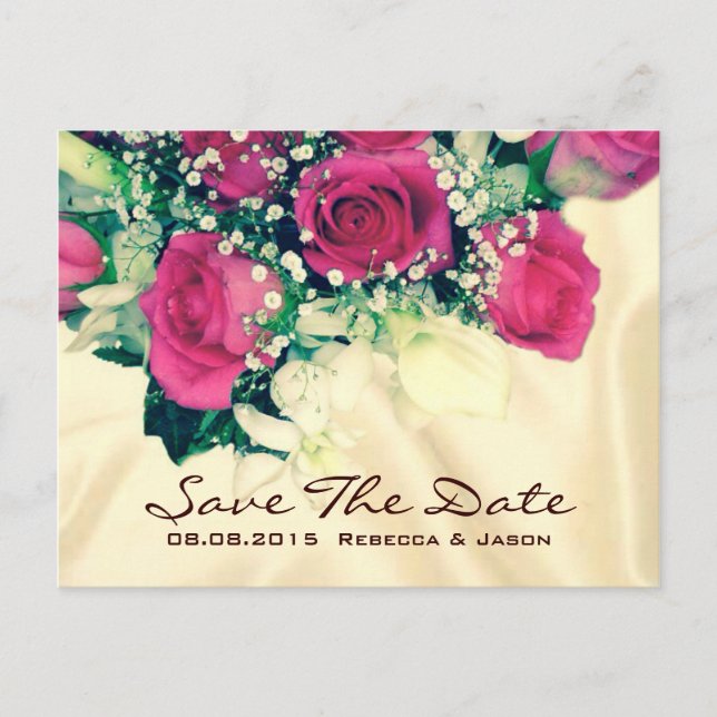 elegant Baby's Breath retro pink rose wedding Announcement Postcard (Front)