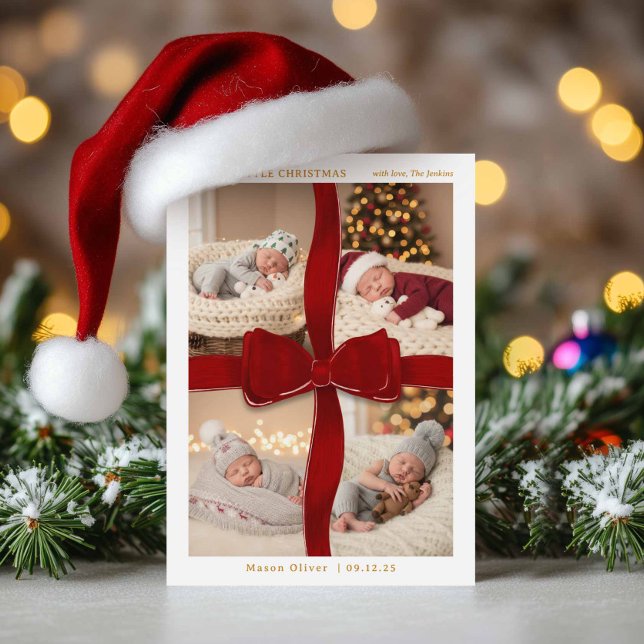 Elegant Baby's First Christmas Photo Card (Merry Little Christmas - Photo Christmas Birth Announcement )