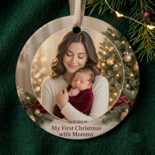 Elegant Baby's First Christmas with Mummy Photo  Ornament