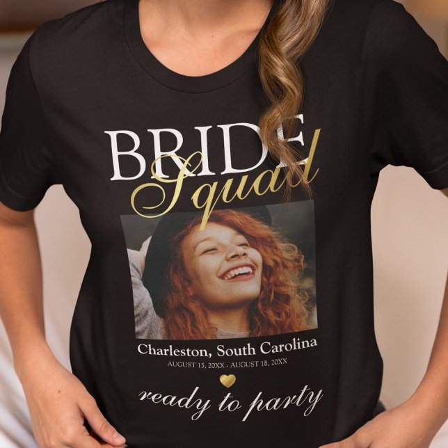 Elegant bachelorette Bride Squad Photo T-Shirt (Creator Uploaded)