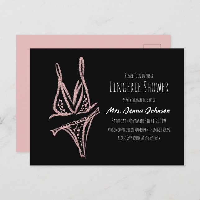 Elegant Bachelorette Lingerie Bridal Shower Pink  Postcard (Front/Back)