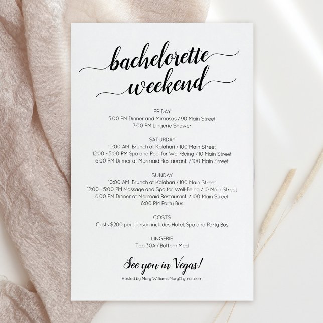 Elegant Bachelorette Weekend Itinerary Invitation (Elegant Bachelorette Weekend Itinerary Invitation)