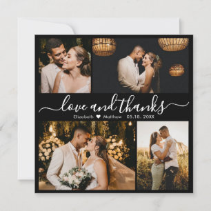 Elegant Back and White Script Photo Wedding Thank You Card