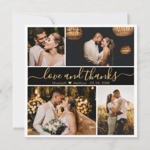 Elegant Back Gold Script Photo Collage Wedding  Th Thank You Card