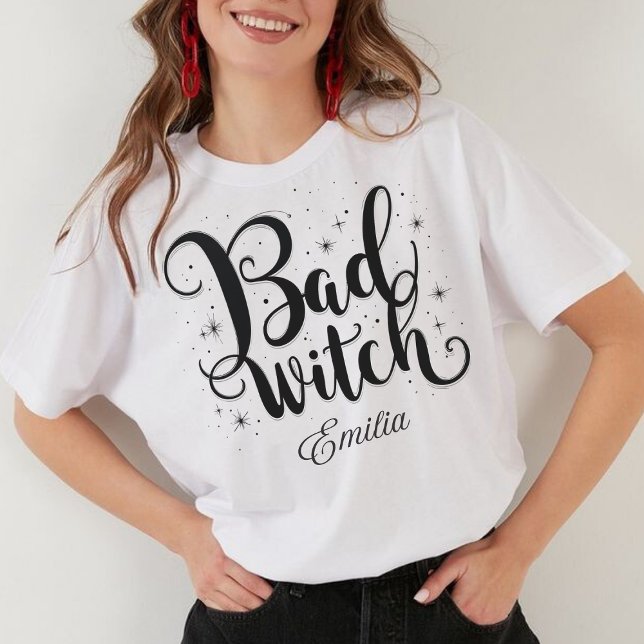Elegant Bad Witch Name Halloween Calligraphy T-Shirt (Creator Uploaded)