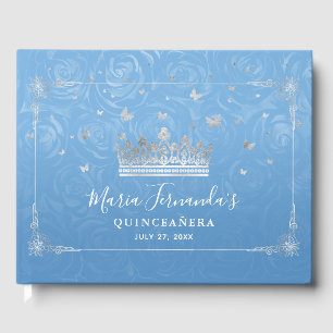 Elegant Bahama Blue and Silver Crown Guest Book