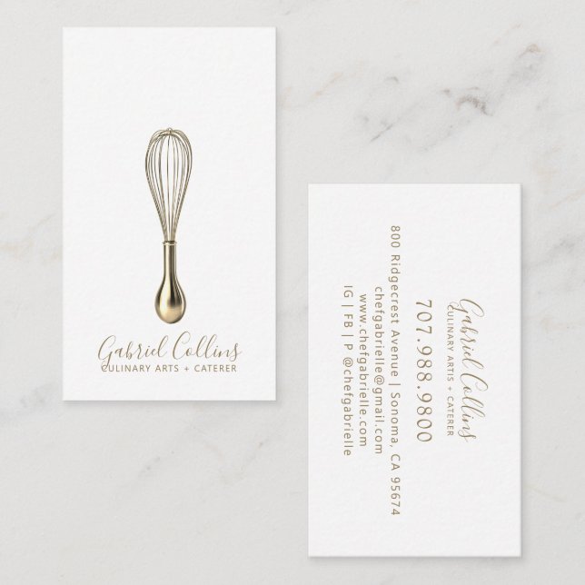 Elegant Baker Caterer Gold Whisk  Business Card (Front/Back)