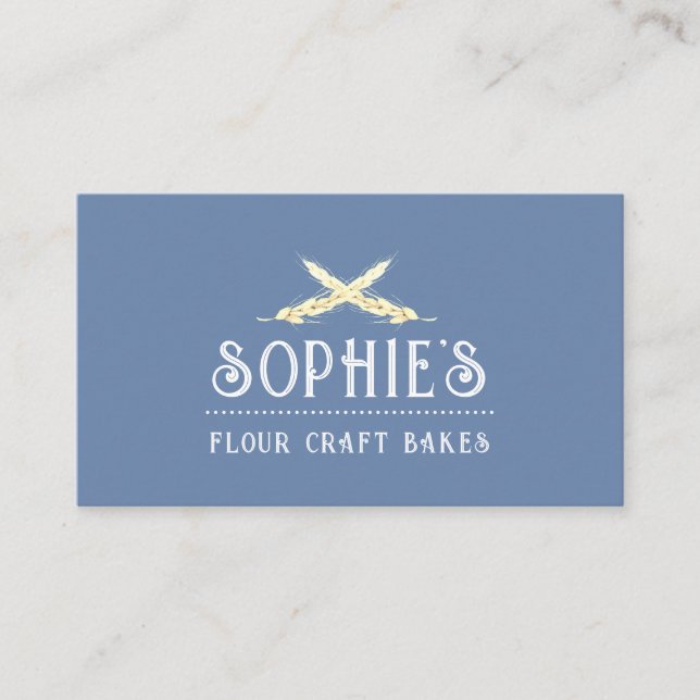 Elegant Baker's Blue Logo Business Card (Front)