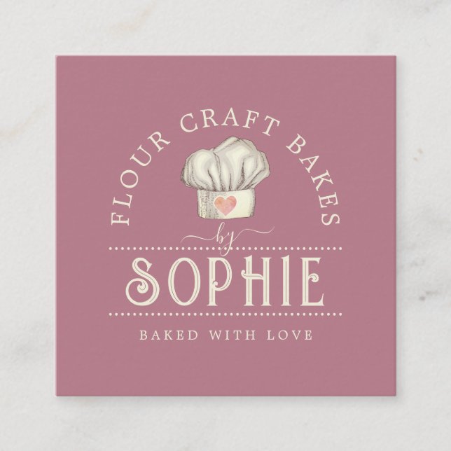 Elegant Baker's Logo Cream Dusty Pink Square Business Card (Front)