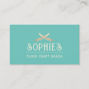 Elegant Baker's Logo Turquoise Business Card