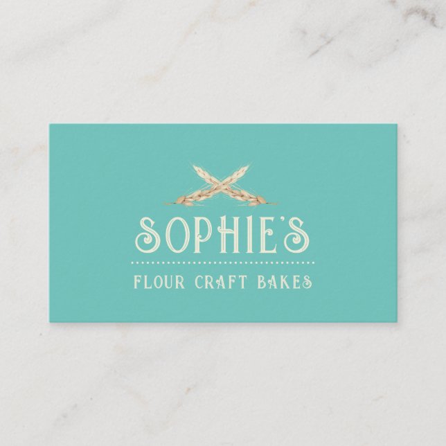 Elegant Baker's Logo Turquoise Business Card (Front)