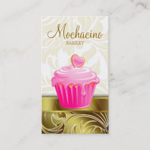 Elegant Bakery Business Card Cupcake Pink Gold