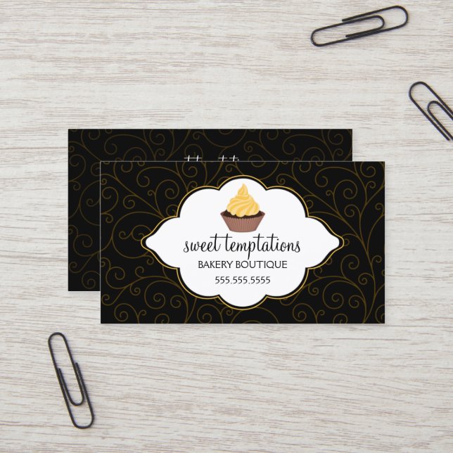 Elegant Bakery Cupcake Business Card (Front/Back In Situ)