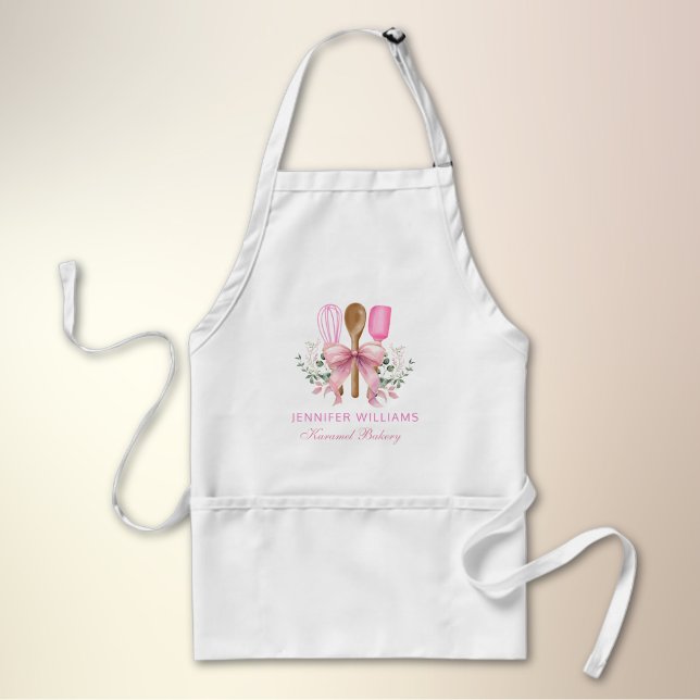 Elegant Bakery utensils with pink bow logo Standard Apron (Creator Uploaded)