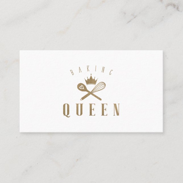 Elegant Baking Queen Whisk & Spoon Crown White Business Card (Front)