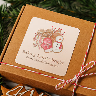 Elegant Baking Spirits Bright Christmas Cookie  Square Sticker